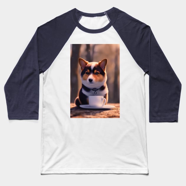 Corgi with a mug cup of morning coffee Baseball T-Shirt by akwl.design